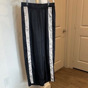 JoyLab Black Wide-Leg Track Pants with White Side Stripes